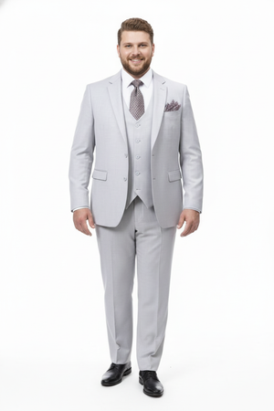 Mens Very Light Gray Three-Piece  Wedding Suit 2 Buttons Modern or Slim Fit  Ash Bone Color Steel Grey