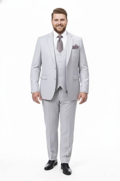 Mens Very Light Gray Three-Piece  Wedding Suit 2 Buttons Modern or Slim Fit  Ash Bone Color Steel Grey