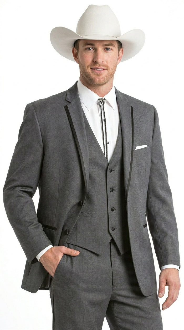 Men’s Dark Gray Western Sport Coat with Two Button Front, Notch Lapel Designer Blazer Jacket