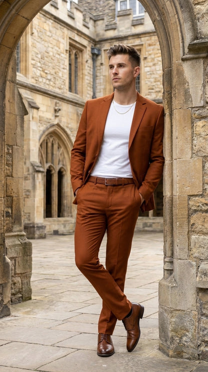Men’s Burnt Orange Modern Fit Suit – Slim Fit Wedding, Prom and Formal 2-Piece Suit Copper Brick Color