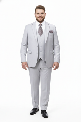 Men’s Very Light Gray Three-Piece  Wedding Suit 2 Buttons Modern or Slim Fit  Ash Bone Color Steel Grey