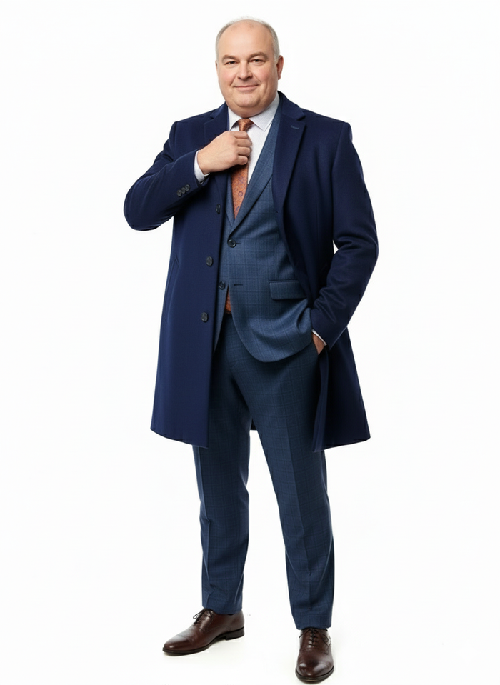 Mens Cobalt Blue Wool and Cashmere Car Coat Overcoat  Classic Winter Topcoat for Indigo Sapphire Color (light Navy Dark Royal)