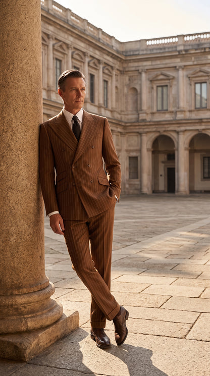 Men’s Vintage Brown Pinstripe Double-Breasted Suit – Classic 1920s Gatsby and 1930s 1940s 1950s Suit