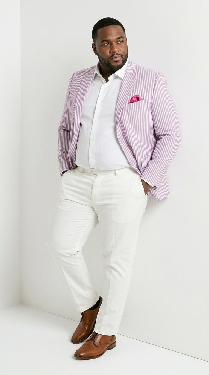 Men's Italian Lavender Seersucker Blazer Lightweight Summer Striped Suit Jacket
