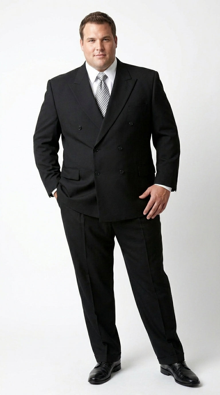 Brand New Solid Black Double Breasted Suit 100% Wool Fabric Super 150s Wide Suits Side Vent (pleated or Flat Front Pants)