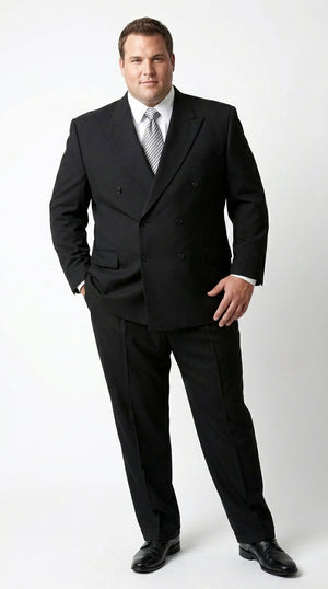 Brand New Solid Black Double Breasted Suit 100% Wool Fabric Super 150s Wide Suits Side Vent (pleated or Flat Front Pants)