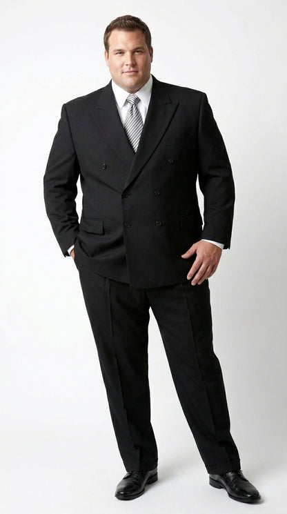 Brand New Solid Black Double Breasted Suit 100% Wool Fabric Super 150s Wide Suits Side Vent (pleated or Flat Front Pants)