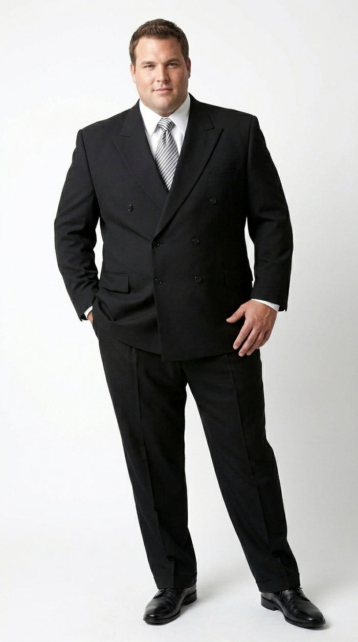Brand New Solid Black Double Breasted Suit 100% Wool Fabric Super 150s Wide Suits Side Vent (pleated or Flat Front Pants)