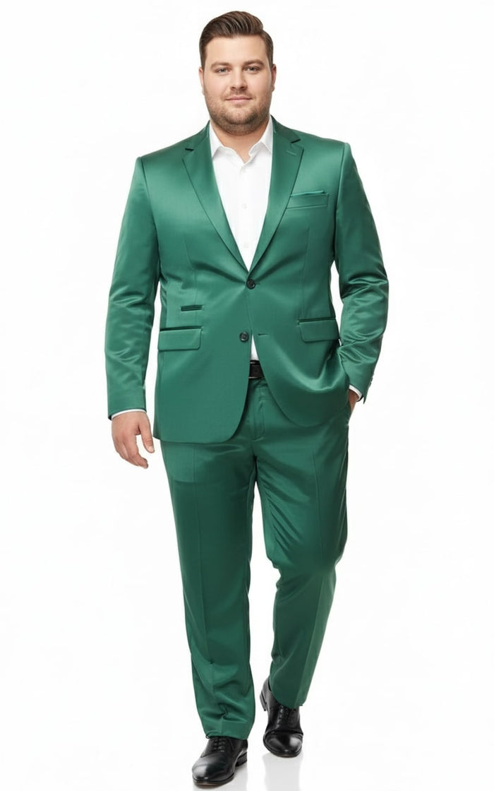 Mens Shiny emerald Green Sateen 2-Piece Slim Fit Suit  Formal Blazer and Pants Set Prom Wedding