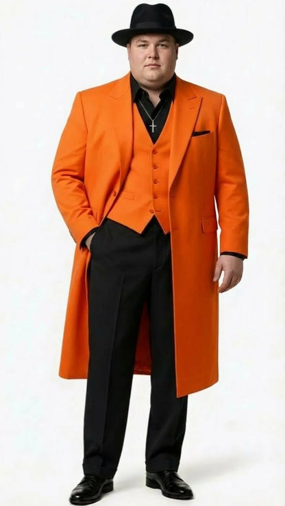 Mens halloween Costume Orange Long Zoot Suit Set With Black Shirt and Black Pants included