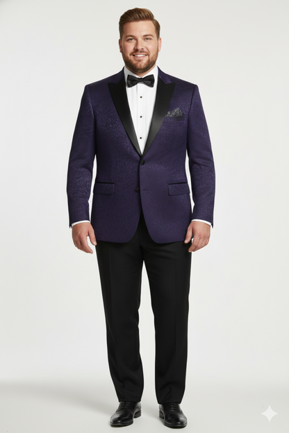 Mens Purple Paisley Tuxedo Jacket  Ultra Slim Fit Dinner Blazer with Black Satin Peak Lapel