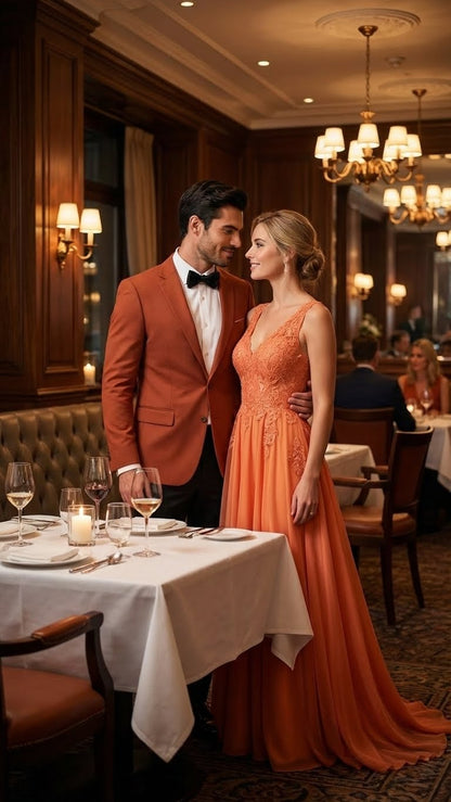 Mens Brick Copper Rust Color  Blazer  Slim Fit Formal and Party Wear Jacket in Burnt Orange Sport Coat