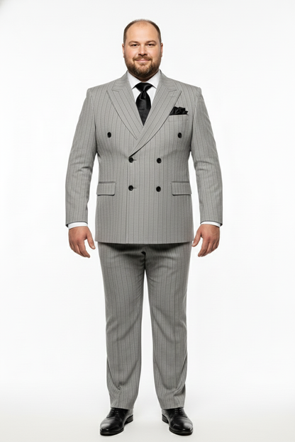 Mens Grey and Black Pinstripe Double-Breasted Suit  1920s Gangster Vintage Looking suit By Rossiman