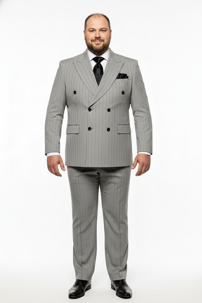 Men's Grey and Black Pinstripe Double-Breasted Suit - 1920s Gangster Vintage Looking suit By Rossiman