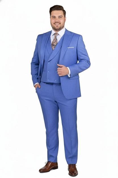 Mens Light Blue Double-Breasted 3-Piece Suit Set  Tailored Fit Formal Business Suit in Steel Blue Sky Blue Color