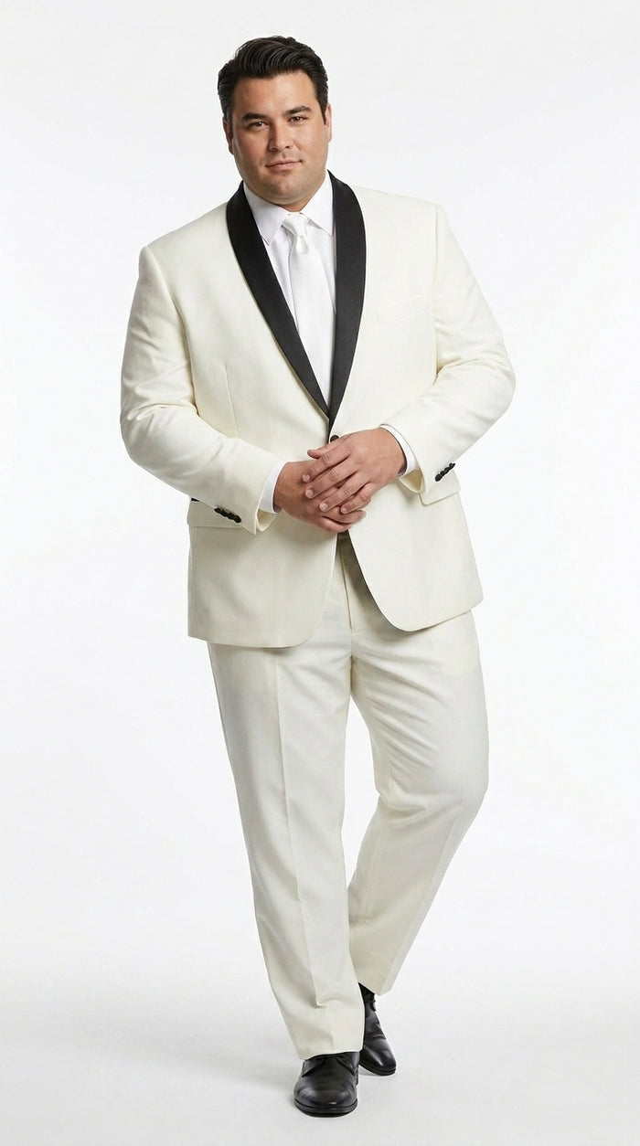 Men’s Ivory and Black Shawl Tuxedo Suit with Jacket and Pants, Formal Wedding Dinner Suit