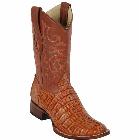 Cognac Caiman Tail Square Toe Boots