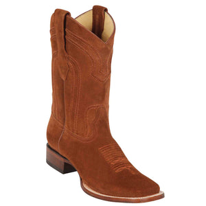 Square Toe Cowboy Suede Boots Cognac