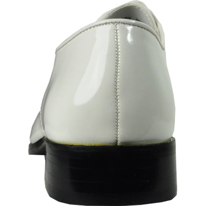 Bravo Mens Classic Moc Toe Shiny Patent Tuxedo Prom Shoe in Ivory