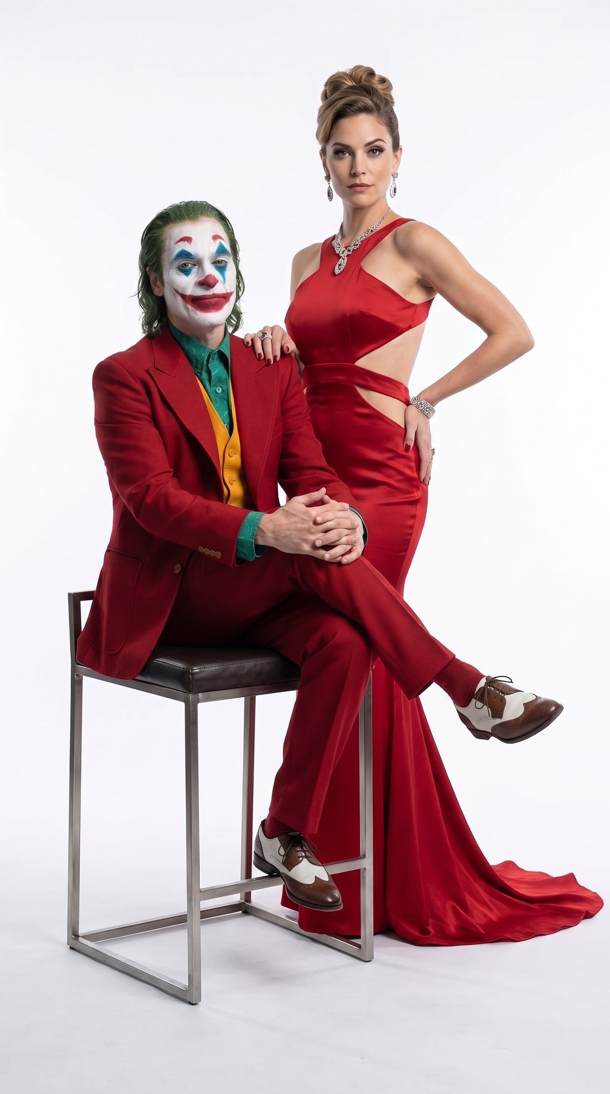 Men's Joker 2019 Red 3-Piece Suit – Joaquin Phoenix Movie-Inspired Costume with Orange Vest & Green Shirt & Tie Package