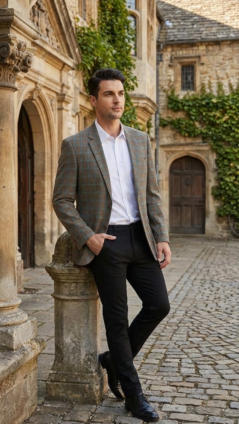 Mens Green Brown and Teal Plaid Sport Coat  Tailored Fit Check Blazer Jacket - Tartan Sportcoat