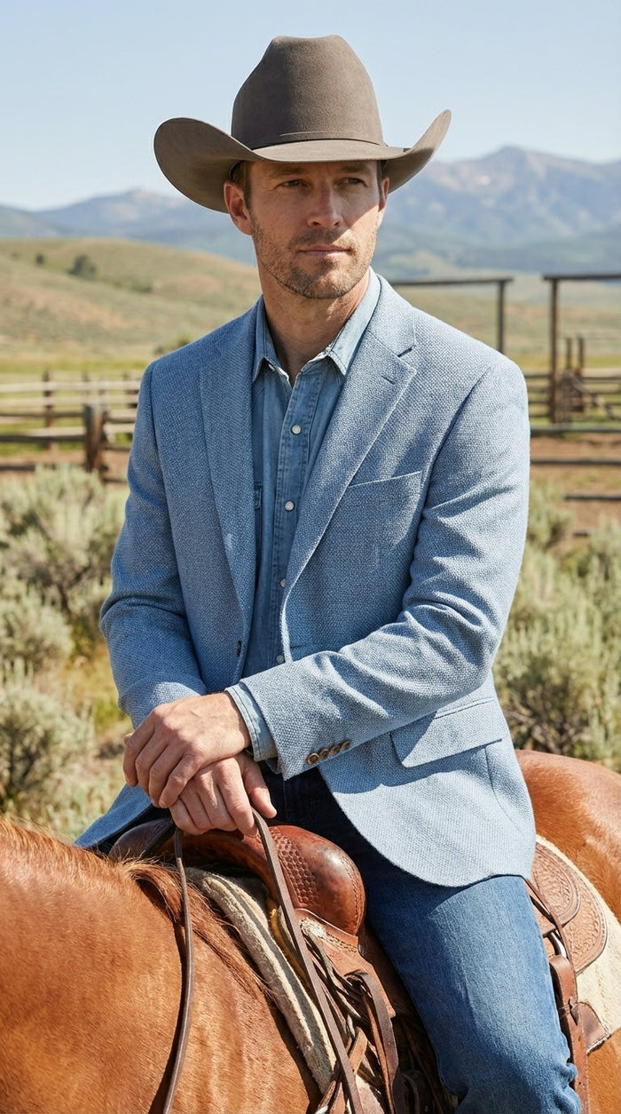 Mens Rugby Teal Baby Sky Western Blazer – Cowboy Style Casual Sport Coat for Men Classic Western Jacket in Light Blue Color
