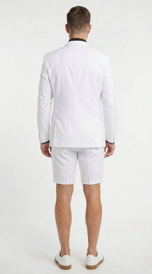 Men’s White Tuxedo Suit with Shorts – Modern Formal Blazer and Short Pants Set for Wedding, Prom Summer Fabric