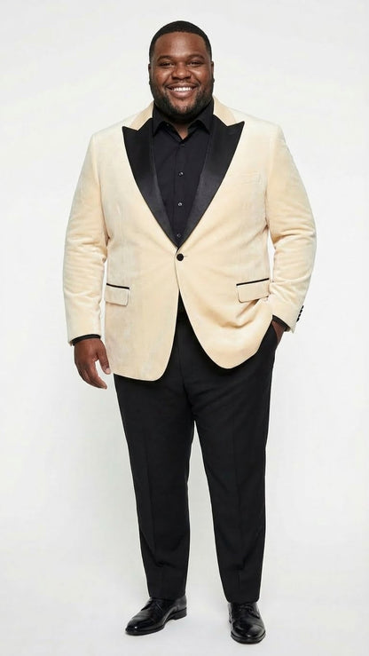 Men's Ivory Cream Velvet Blazer with Black Satin Lapel Formal Wedding and Party Sport Coat for Men Men's Ivory Cream Velvet Blazer with Black Satin Lapel Formal Wedding and Party Sport Coat for Men