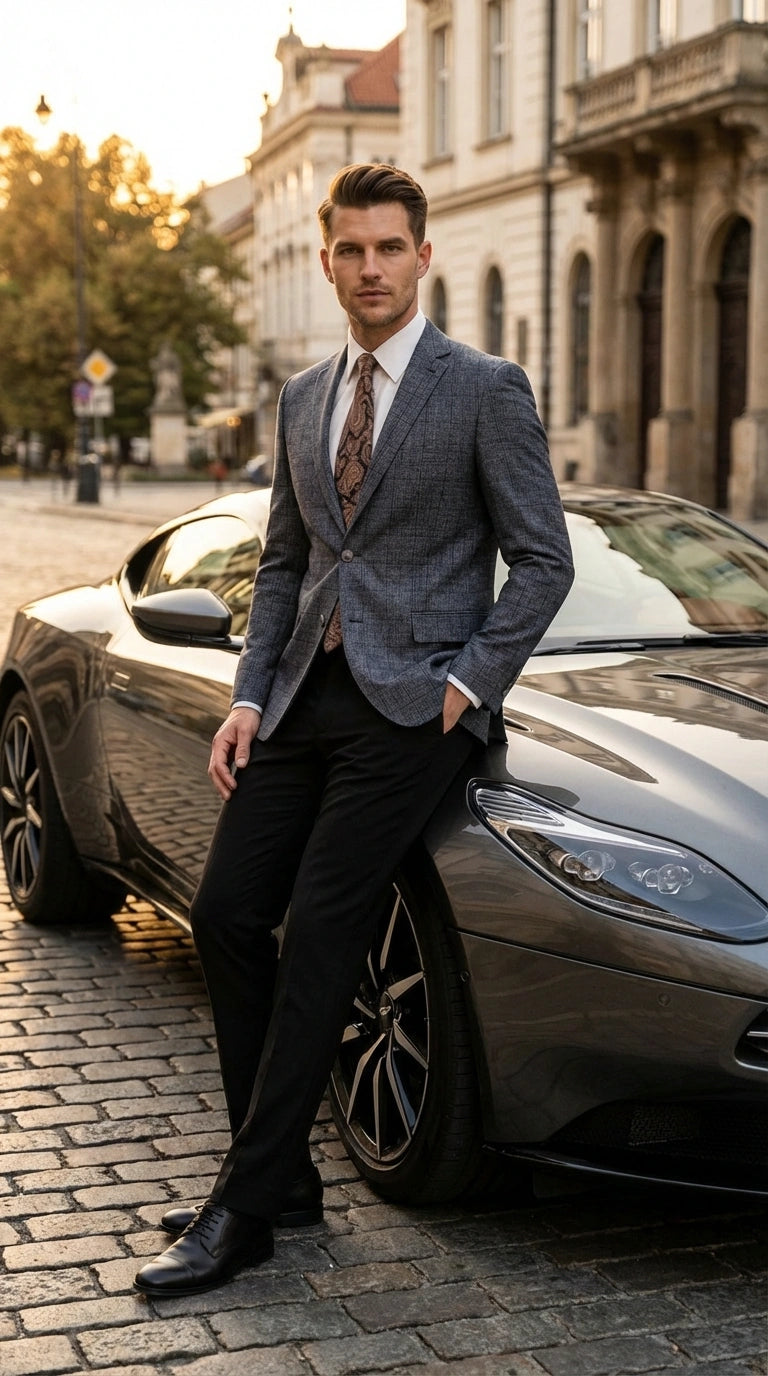 Men’s Charcoal Gray Windowpane Check Blazer – Classic Two Button Formal Sport Coat Jacket