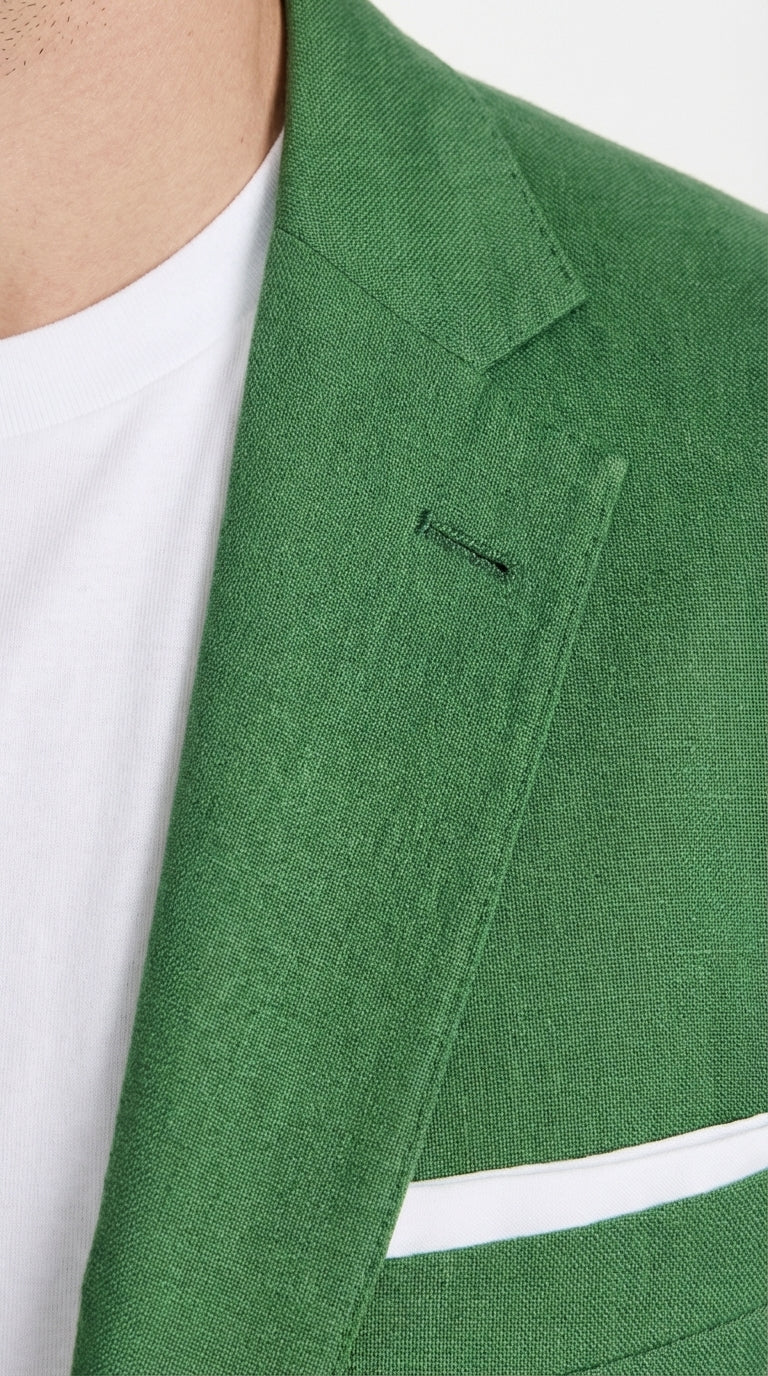 Men’s Emerald Green Linen Suit Set – Lightweight Summer Blazer and Pants, Casual Formal Summer Suit, Breathable Wedding Party Outfit