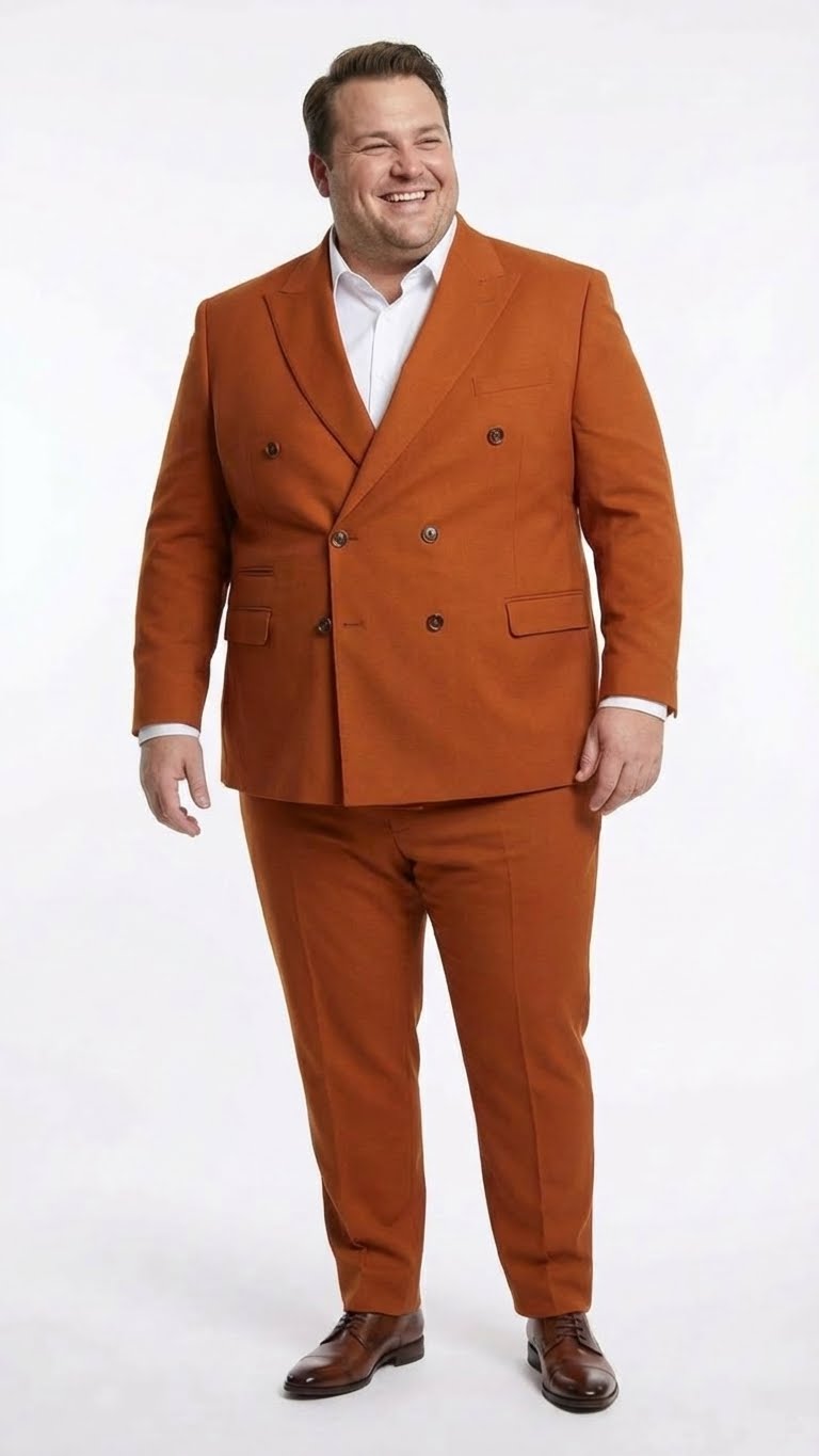 Vitali Brand Men’s Burnt Orange Double Breasted Suit – in Rust Brick Copper Color