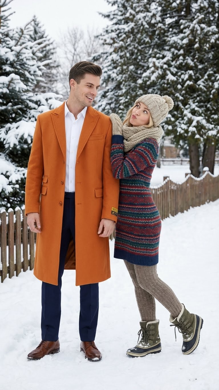 Mens Orange - Rust Wool Blend Long Overcoat  Topcoat Carcoat Topcoat