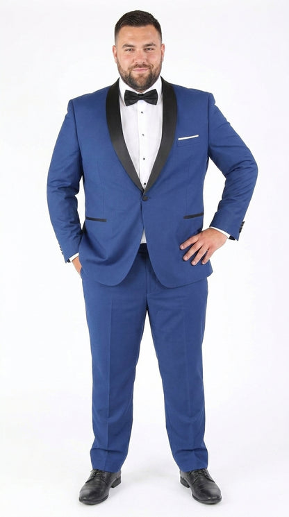 Men’s Indigo Shawl Prom Tuxedo with Black Lapel, One Button Jacket and Matching Pants