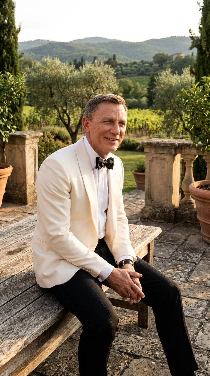 Men’s James Bond Style Ivory Dinner Jacket, Off White Cream Tuxedo Blazer for Wedding, Prom and Black Tie Events