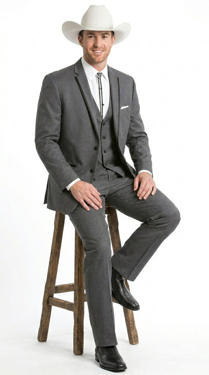 Men’s Dark Gray Western Sport Coat with Two Button Front, Notch Lapel Designer Blazer Jacket