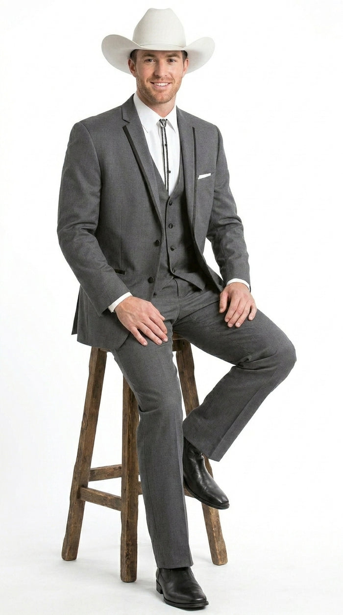 Men’s Dark Gray Western Sport Coat with Two Button Front, Notch Lapel Designer Blazer Jacket