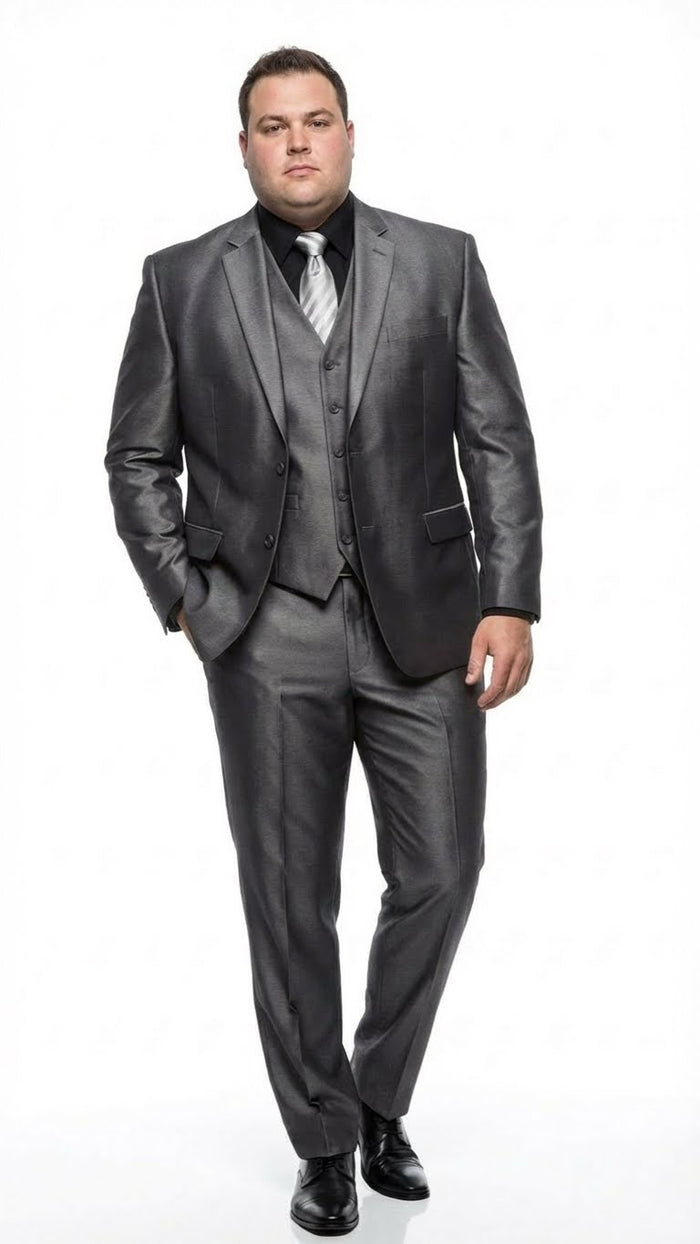 Men's Charcoal Gray Suit With Sheen -  | Shiny Texture Fabric Three Piece Wedding and Party Business