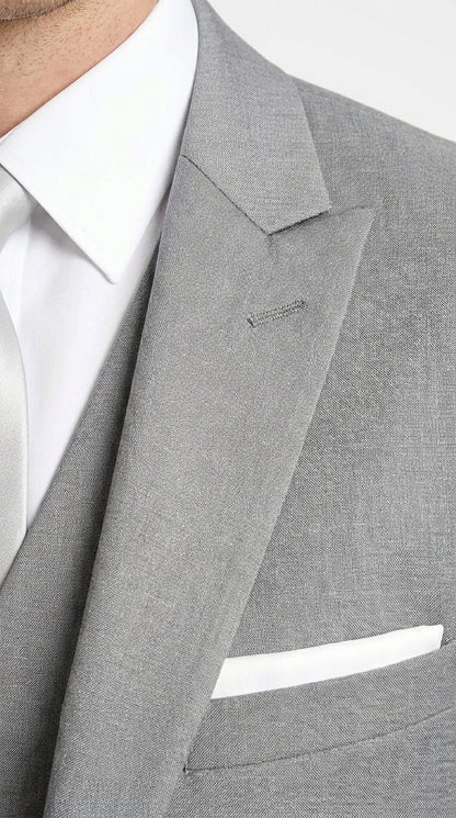 Men’s Light Grey Vested Tuxedo with One Button Jacket, Peak Lapel and Matching Pants