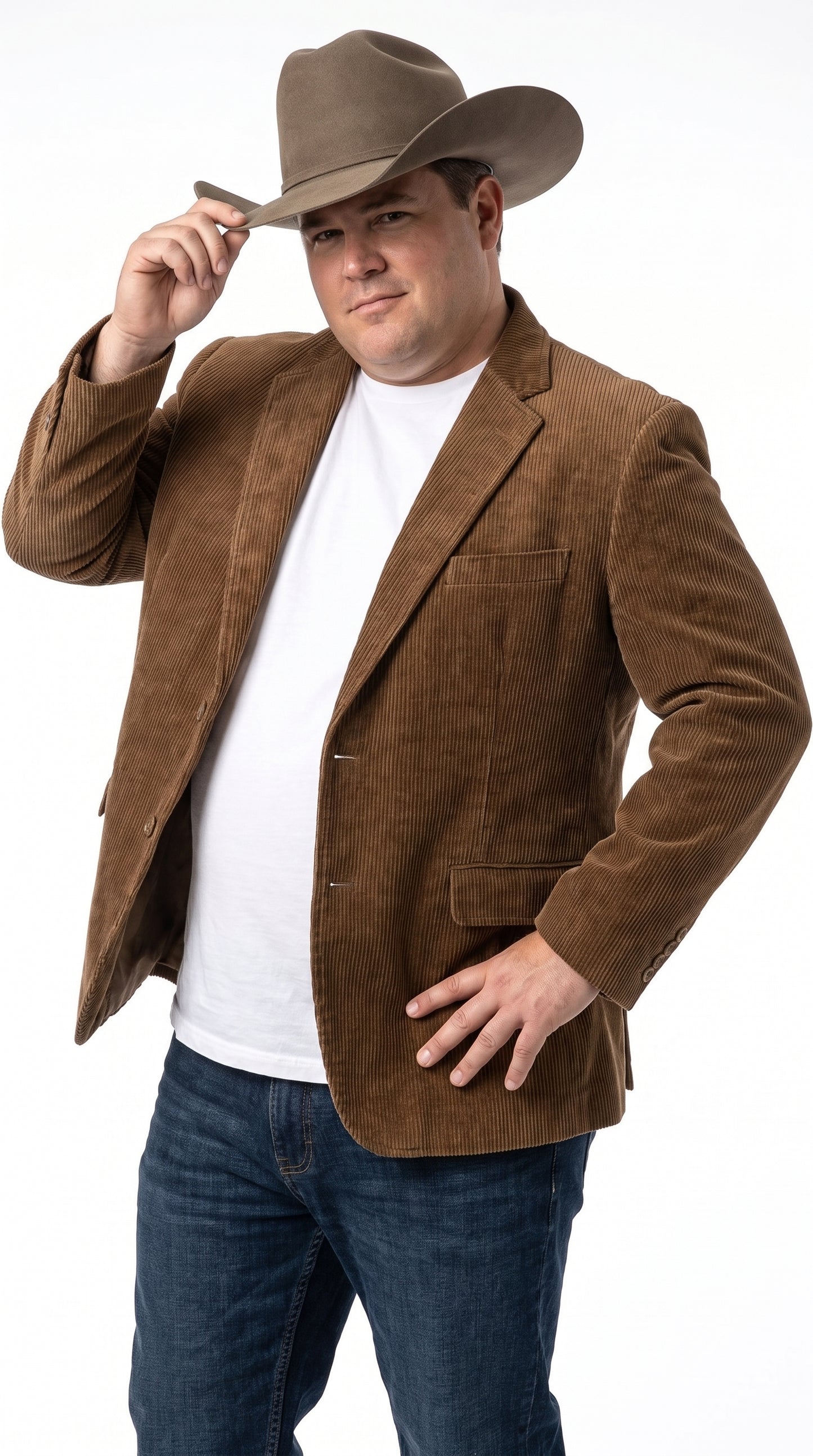 Men’s Brown Corduroy Country Blazer – Two-Button Western Sport Coat for Casual