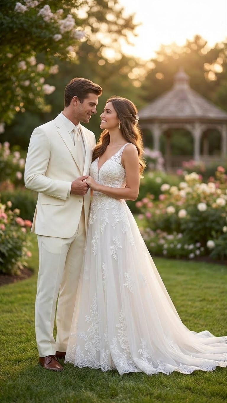 Mens Ivory Tuxedo Suit with Satin Notch Lapel  Formal Wedding and Evening Wear Suit in Cream Off White Color