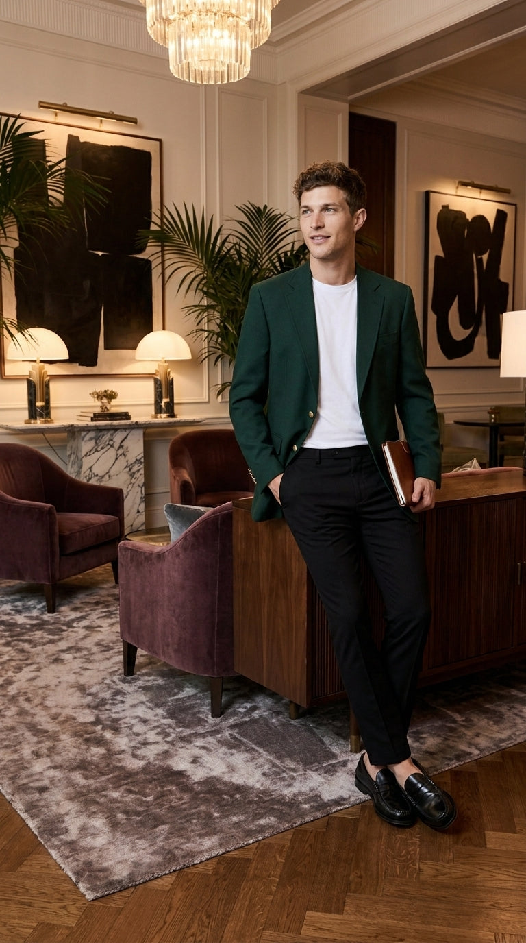 Men’s Hunter Green Blazer with Black Pants –, Church, Business and Formal Outfit dark green color