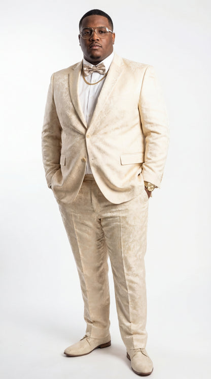 Mens 2 Button White with Gold Foil Floral Paisley Prom and Wedding Tuxedo