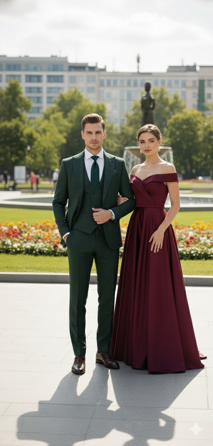 Mens Green Plaid 3-Piece Suit  Classic Check Slim Fit Suit for Weddings, Church, and Formal By Rossiman
