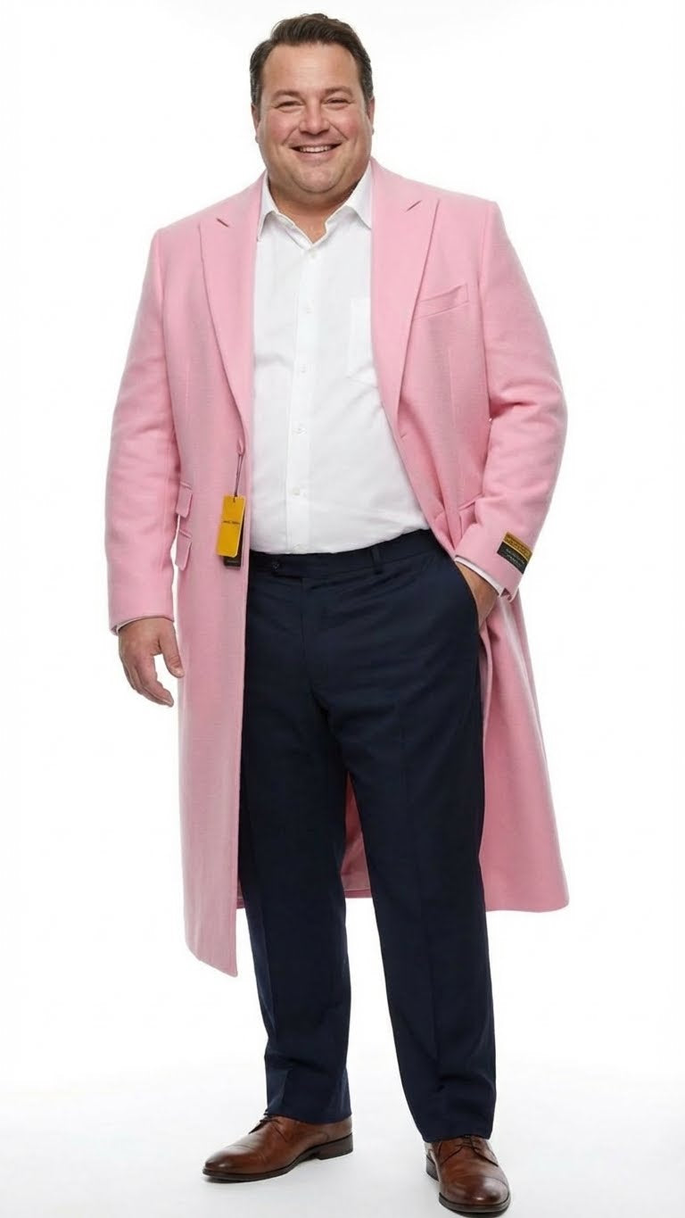 Mens Pink Wool Blend Long Overcoat  Slim Fit Tailored Winter Coat - Carcoat - Topcoat