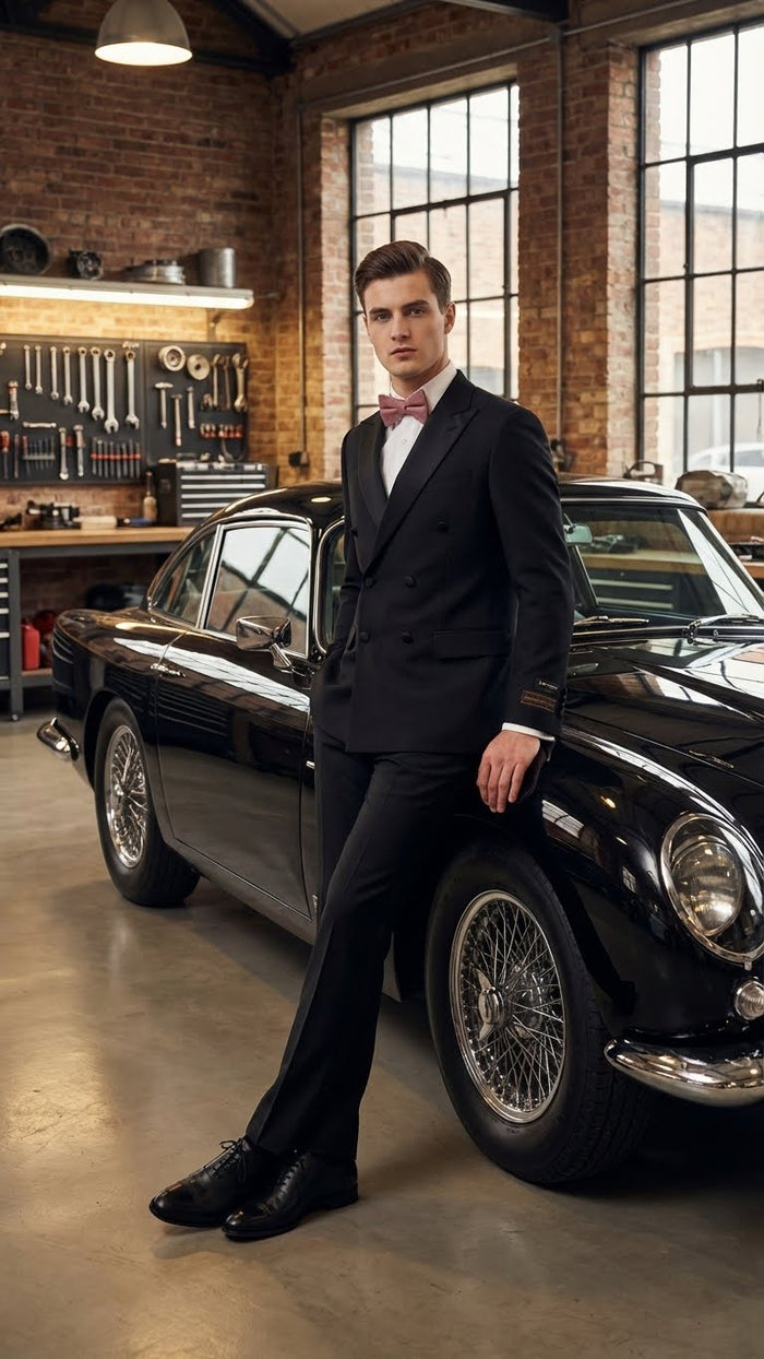 Tiglio Brand 100% Wool Super 150s Italian fabric Mens Classic Black Double-Breasted Tuxedo with Satin Peak Lapel  Formal Wedding & Gala Suit Set