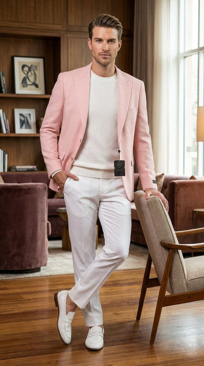 Mens Peach Pink Blazer Jacket – Modern Formal Sport Coat for Wedding, Party and Business Wear - Summer Jacket