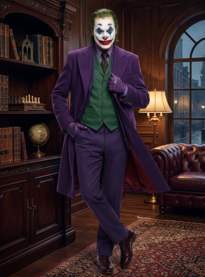 Men’s Purple Overcoat Joker Folie à Deux Arthur Fleck Inspired Long Coat – Classic Costume Trench Coat, Stylish Winter Party Wear Jacket