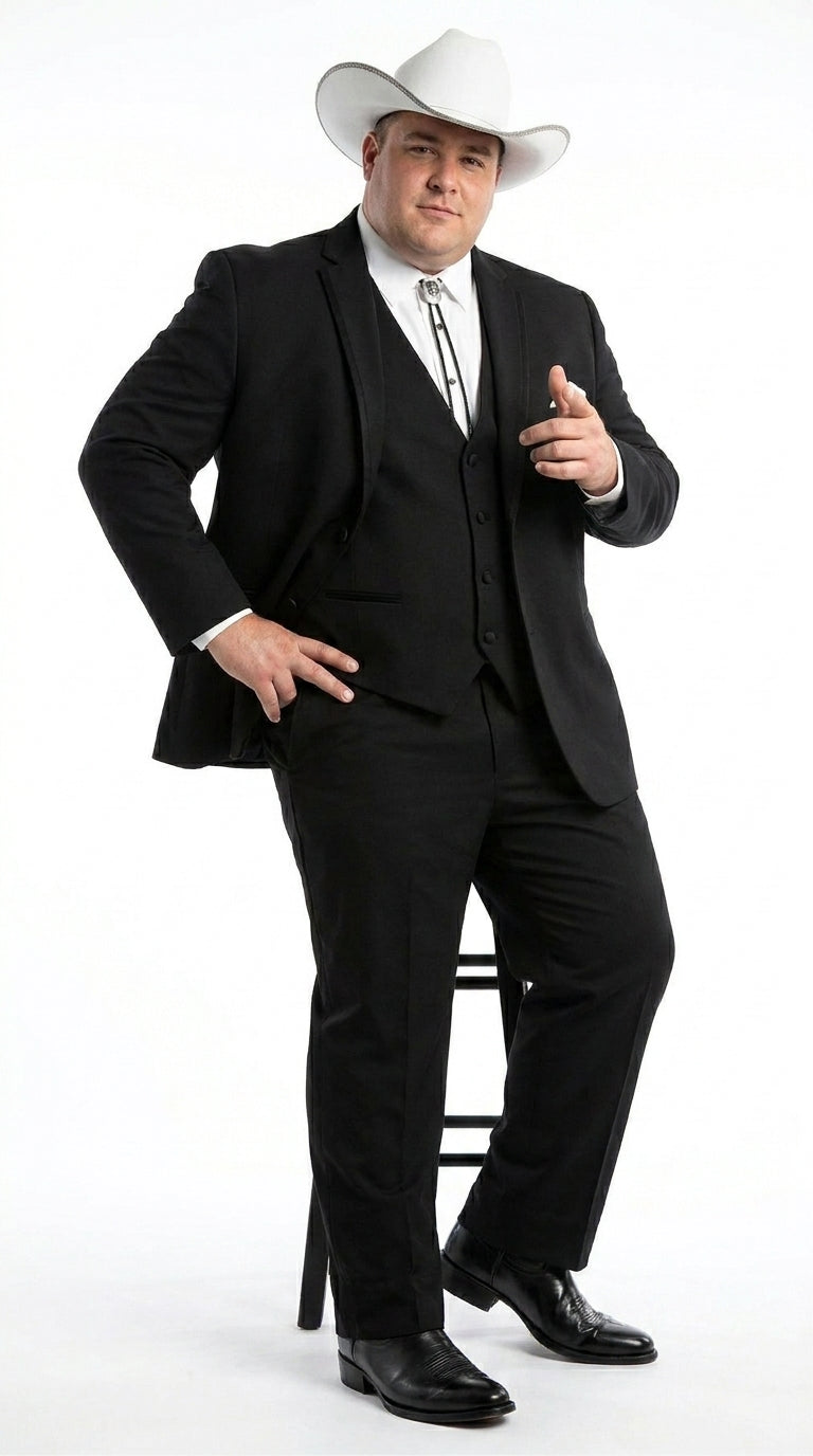 Men’s Black Western Wedding Suit with Vest and Pants, Cowboy Tuxedo Formal Dress Suit