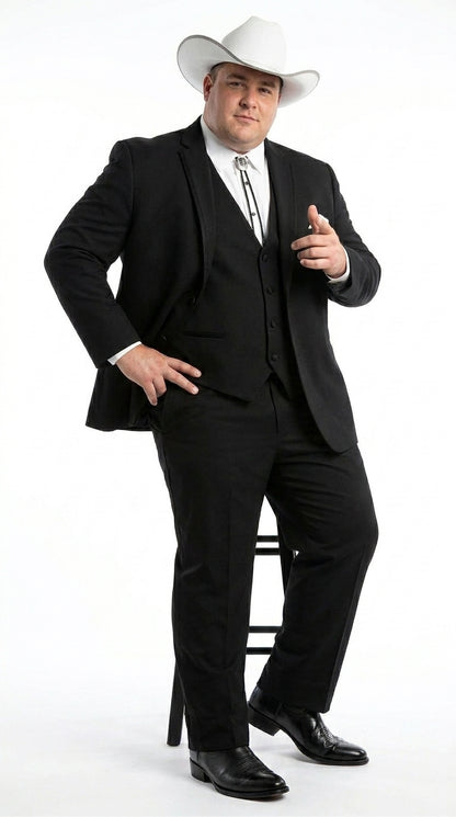 Men’s Black Western Wedding Suit with Vest and Pants, Cowboy Tuxedo Formal Dress Suit