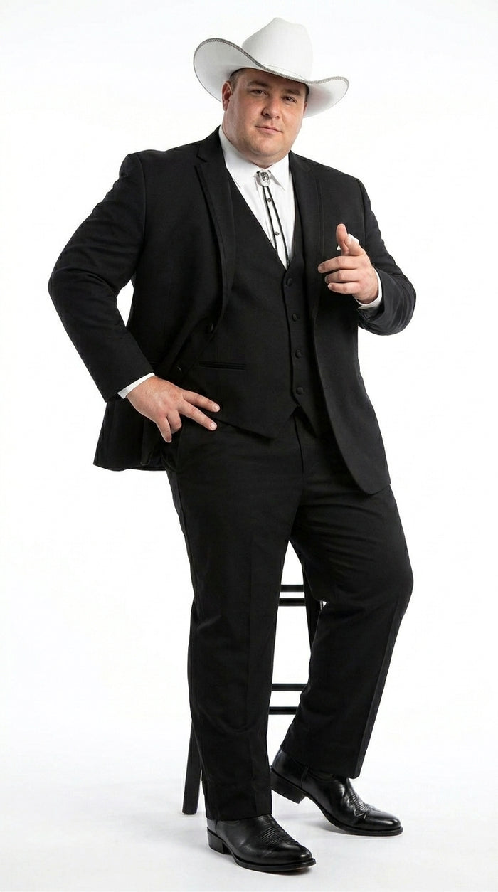 Men’s Black Western Wedding Suit with Vest and Pants, Cowboy Tuxedo Formal Dress Suit
